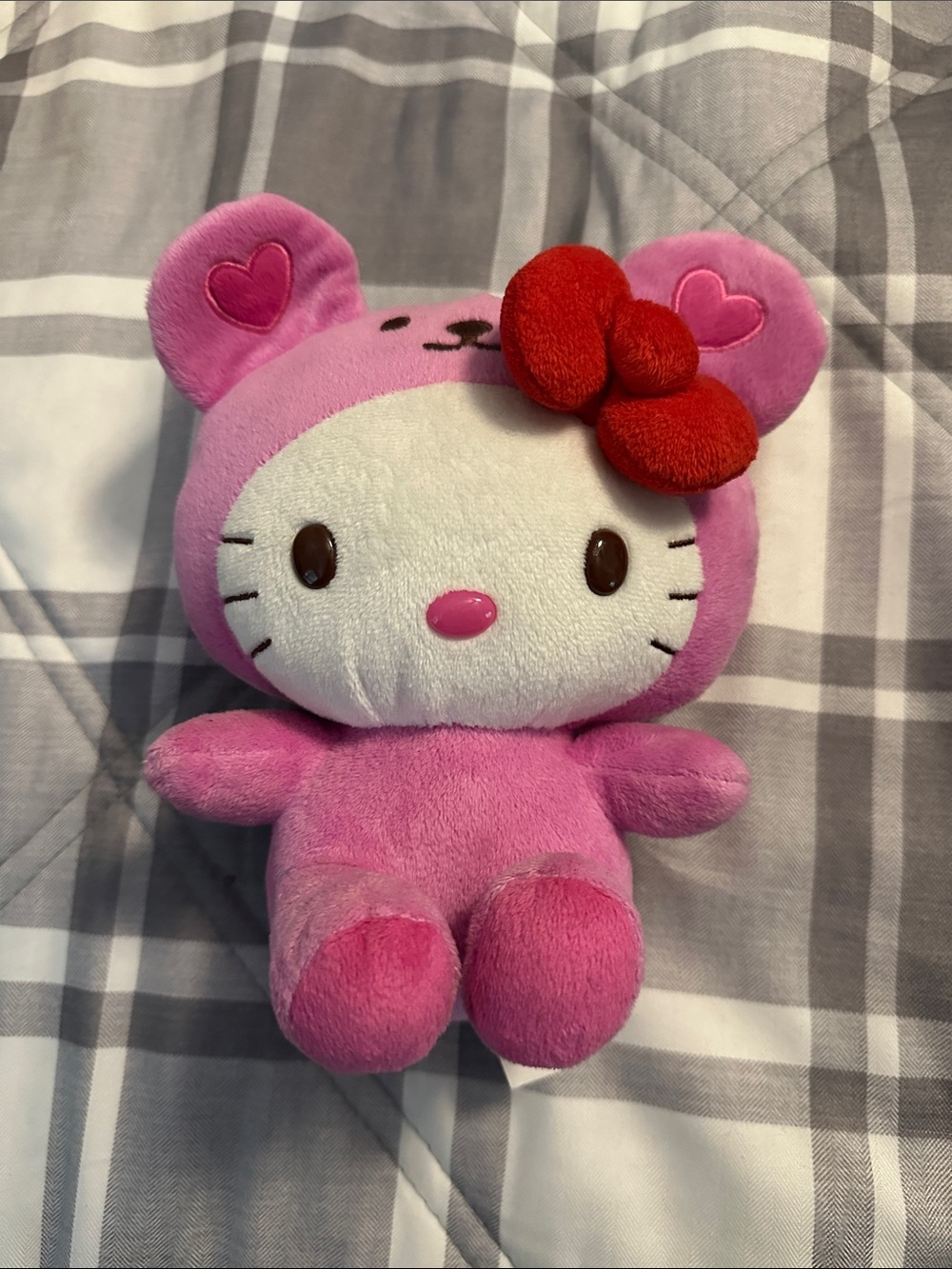 Hello Kitty Pink Plush with Red Bow and Heart Ear Details